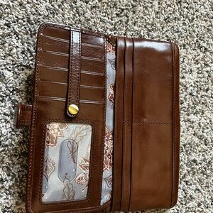 HOBO Brown Leather Wallet with Floral Pattern